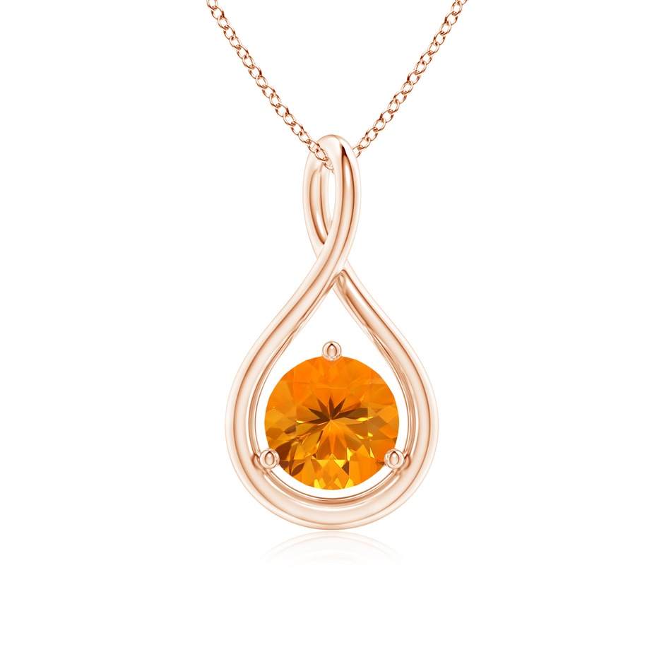 6mm AA Solitaire Round Fire Opal Infinity Twist Pendant in Rose Gold 