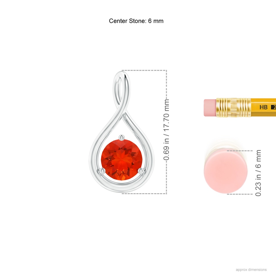 6mm AAAA Solitaire Round Fire Opal Infinity Twist Pendant in P950 Platinum ruler