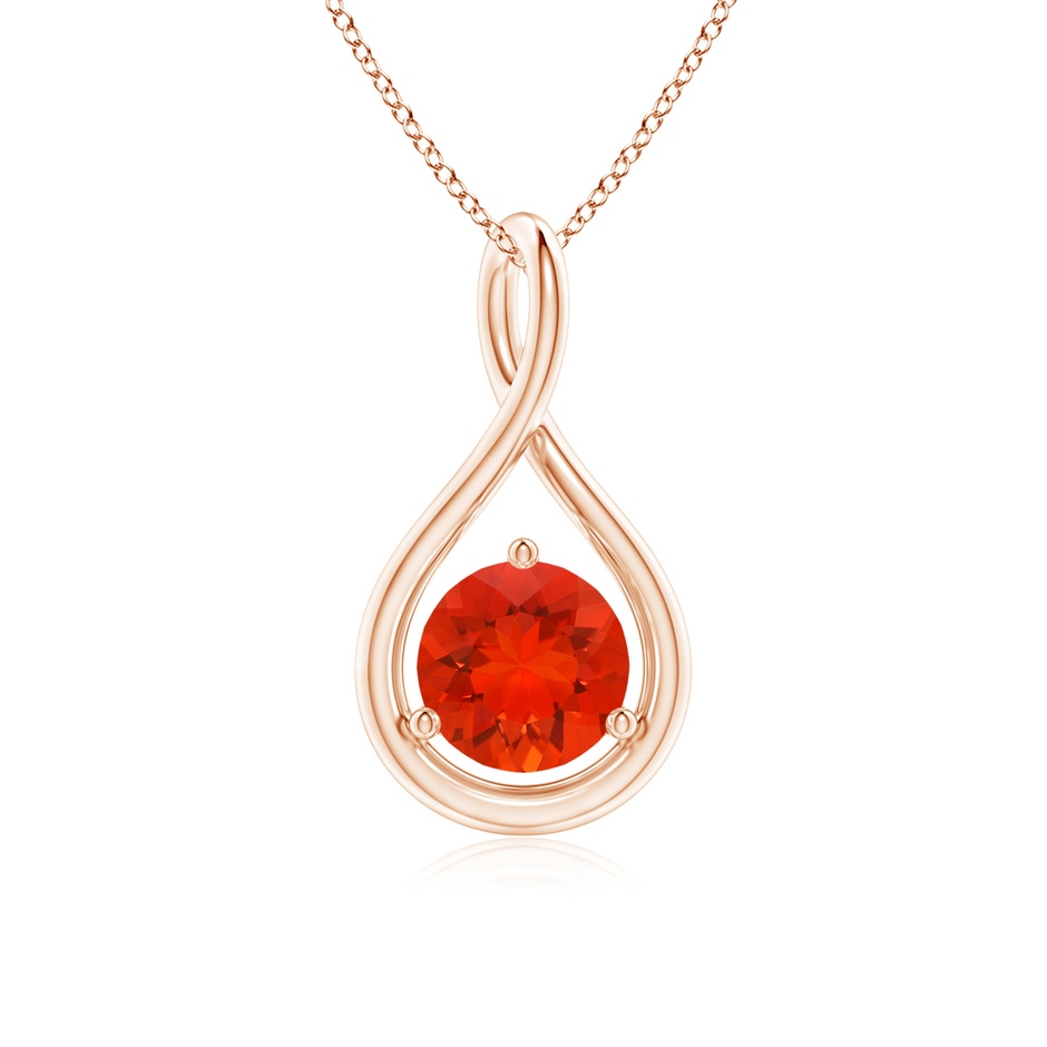 6mm AAAA Solitaire Round Fire Opal Infinity Twist Pendant in Rose Gold 