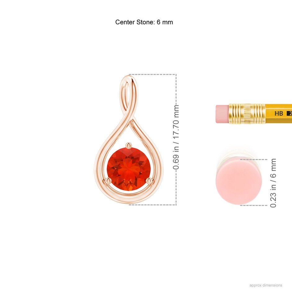 6mm AAAA Solitaire Round Fire Opal Infinity Twist Pendant in Rose Gold ruler