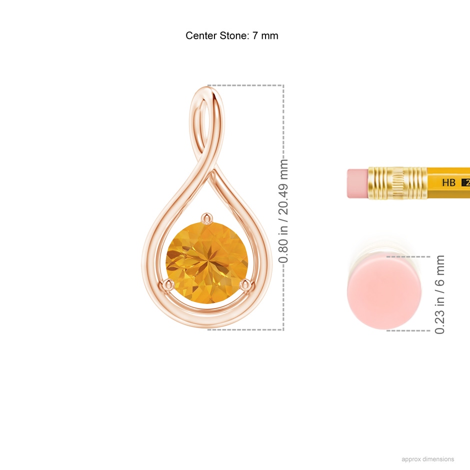 7mm A Solitaire Round Fire Opal Infinity Twist Pendant in Rose Gold ruler