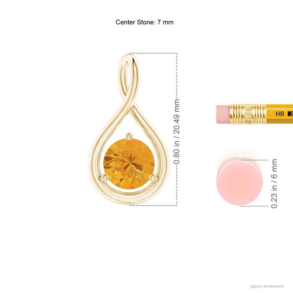 7mm A Solitaire Round Fire Opal Infinity Twist Pendant in Yellow Gold ruler