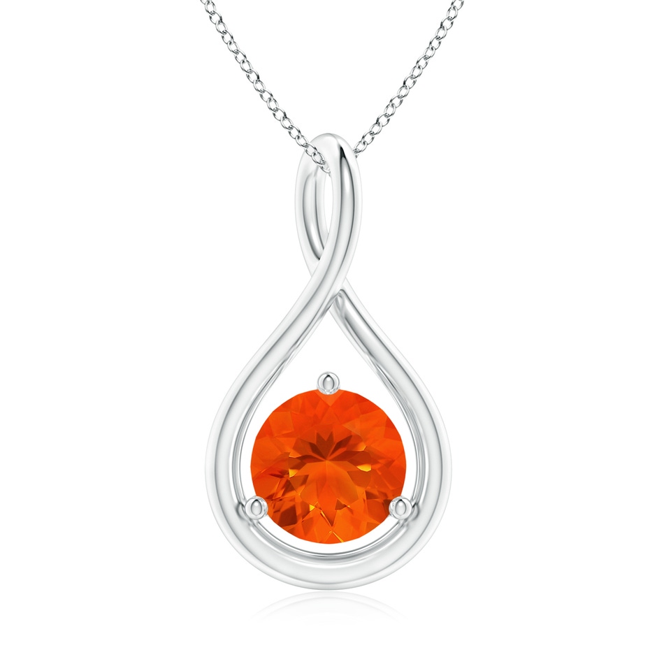 7mm AAA Solitaire Round Fire Opal Infinity Twist Pendant in White Gold 