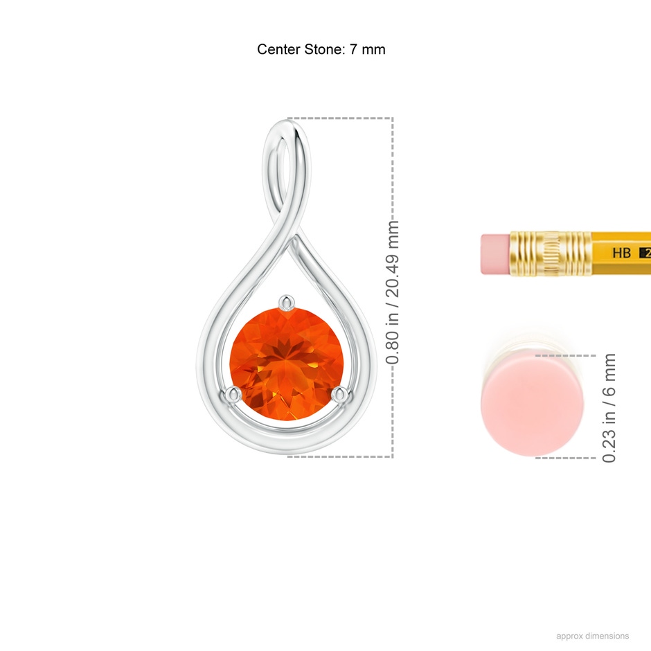7mm AAA Solitaire Round Fire Opal Infinity Twist Pendant in White Gold ruler