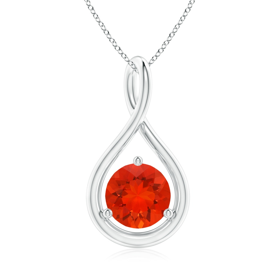 7mm AAAA Solitaire Round Fire Opal Infinity Twist Pendant in P950 Platinum 