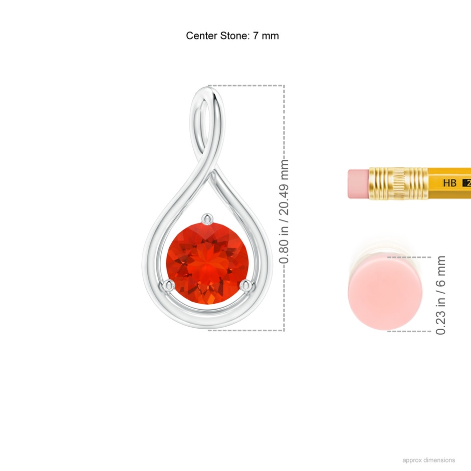 7mm AAAA Solitaire Round Fire Opal Infinity Twist Pendant in P950 Platinum ruler