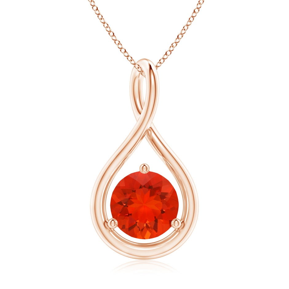 7mm AAAA Solitaire Round Fire Opal Infinity Twist Pendant in Rose Gold 