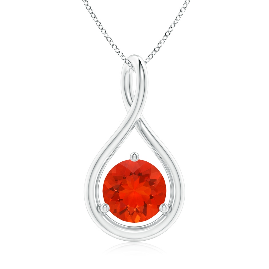 7mm AAAA Solitaire Round Fire Opal Infinity Twist Pendant in White Gold 