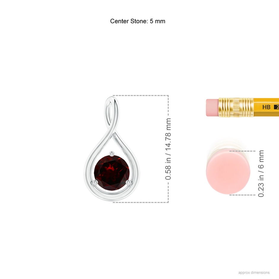 5mm A Solitaire Round Garnet Infinity Twist Pendant in P950 Platinum ruler