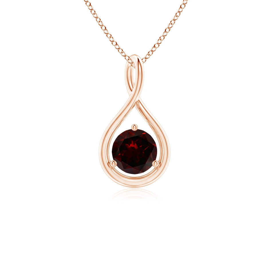 5mm A Solitaire Round Garnet Infinity Twist Pendant in Rose Gold 