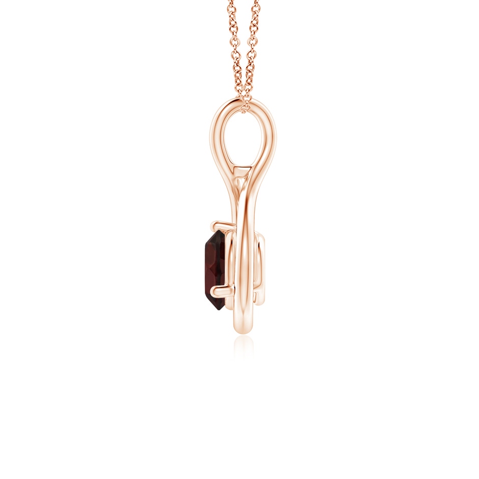 5mm A Solitaire Round Garnet Infinity Twist Pendant in Rose Gold side 1