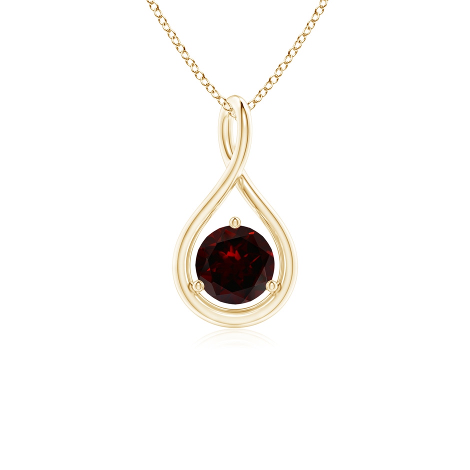 5mm A Solitaire Round Garnet Infinity Twist Pendant in Yellow Gold 