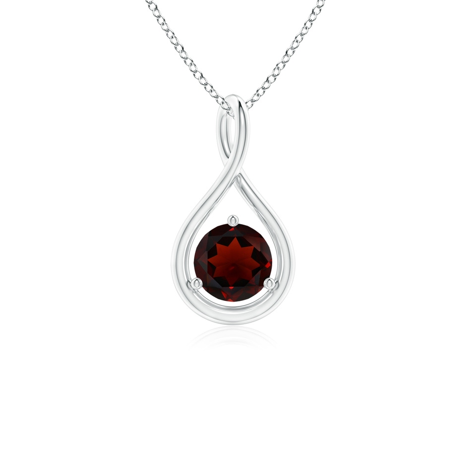 5mm AA Solitaire Round Garnet Infinity Twist Pendant in S999 Silver 
