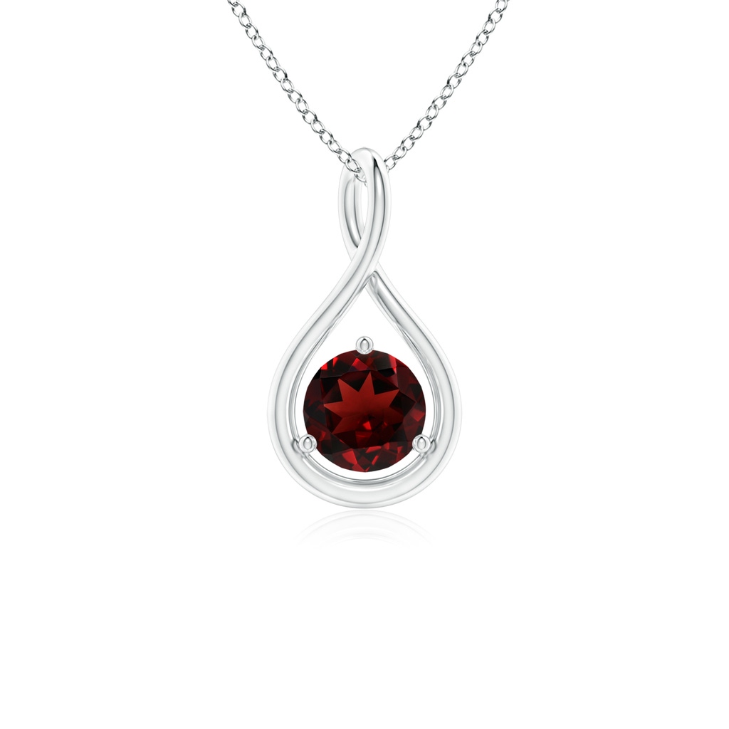 5mm AAA Solitaire Round Garnet Infinity Twist Pendant in White Gold 