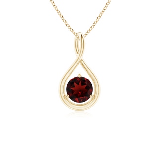 5mm AAA Solitaire Round Garnet Infinity Twist Pendant in Yellow Gold