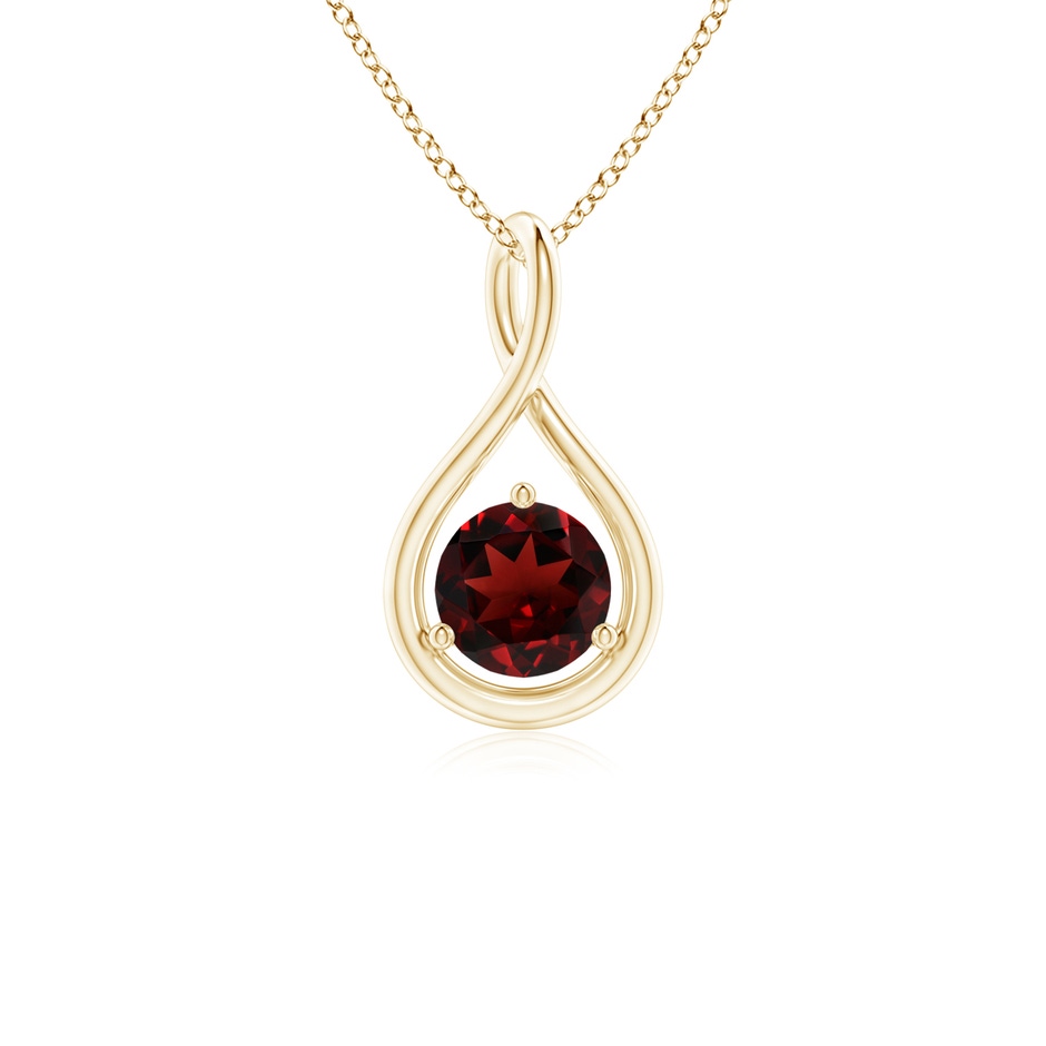5mm AAA Solitaire Round Garnet Infinity Twist Pendant in Yellow Gold 