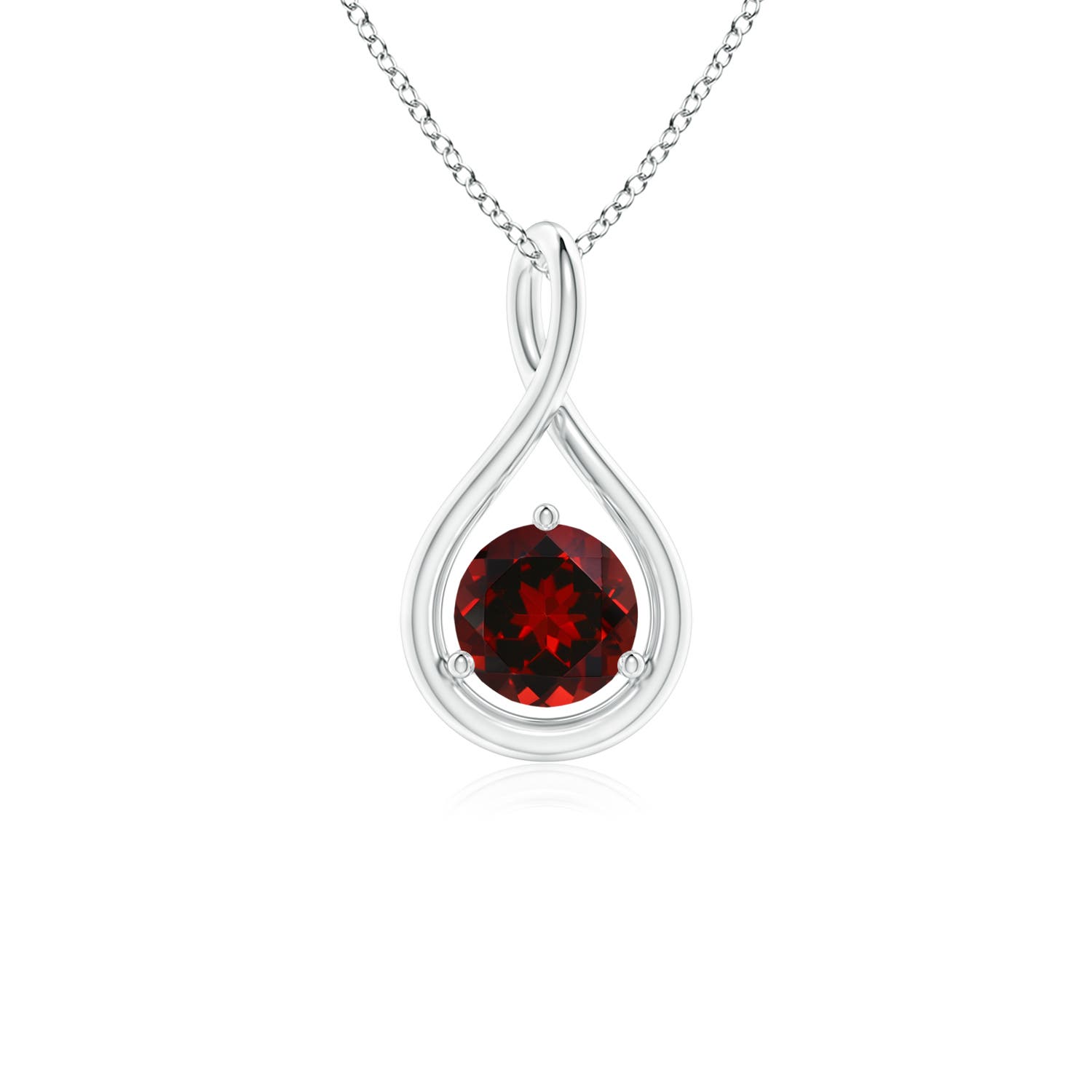 5mm AAAA Solitaire Round Garnet Infinity Twist Pendant in White Gold