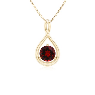 5mm AAAA Solitaire Round Garnet Infinity Twist Pendant in Yellow Gold