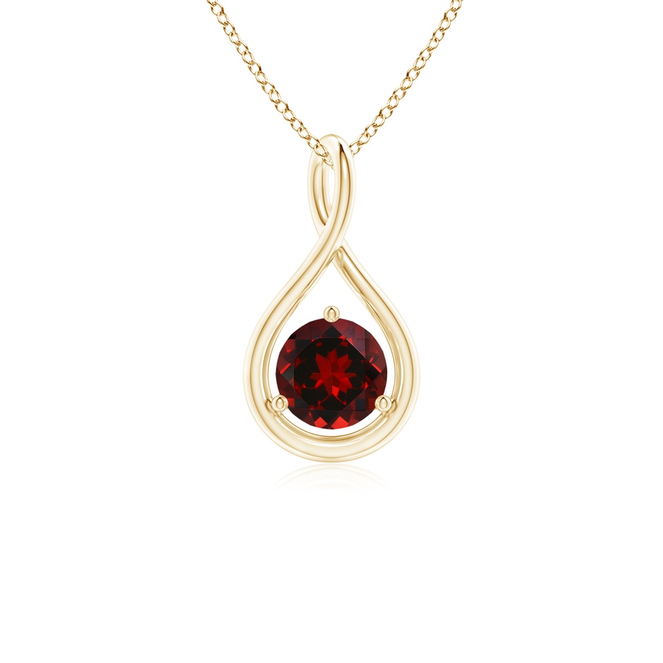 5mm AAAA Solitaire Round Garnet Infinity Twist Pendant in Yellow Gold 