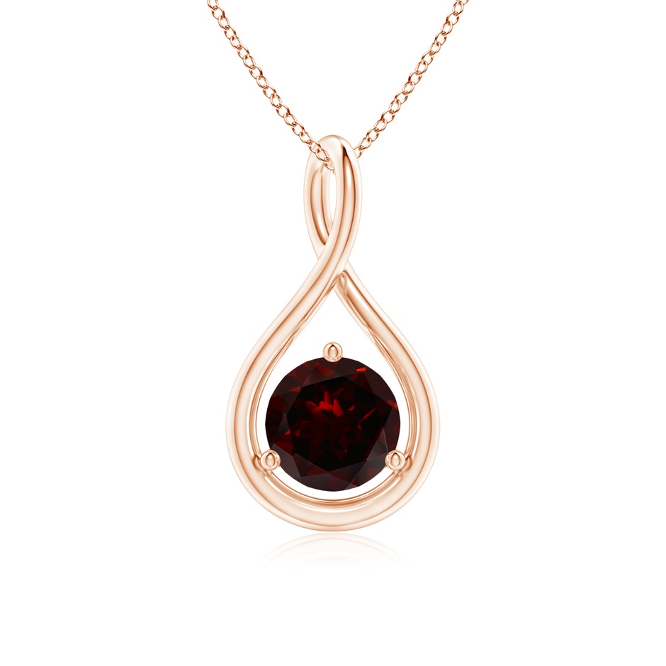 6mm A Solitaire Round Garnet Infinity Twist Pendant in Rose Gold 