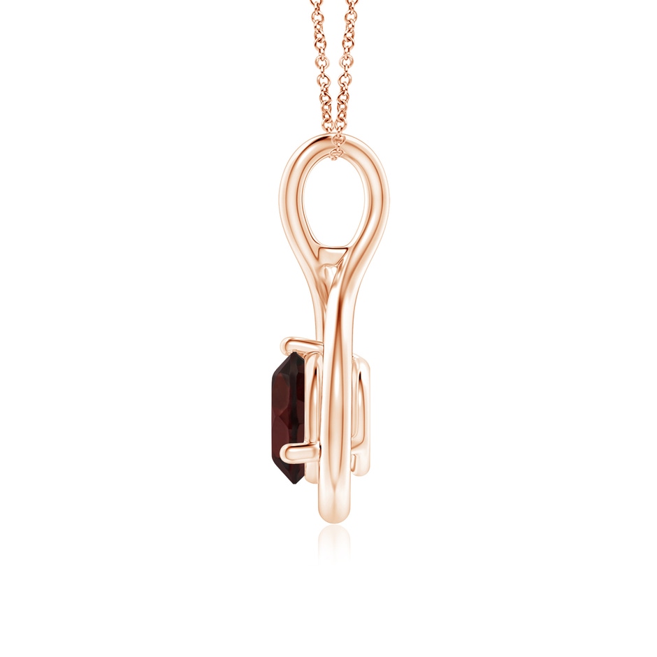 6mm A Solitaire Round Garnet Infinity Twist Pendant in Rose Gold side 1