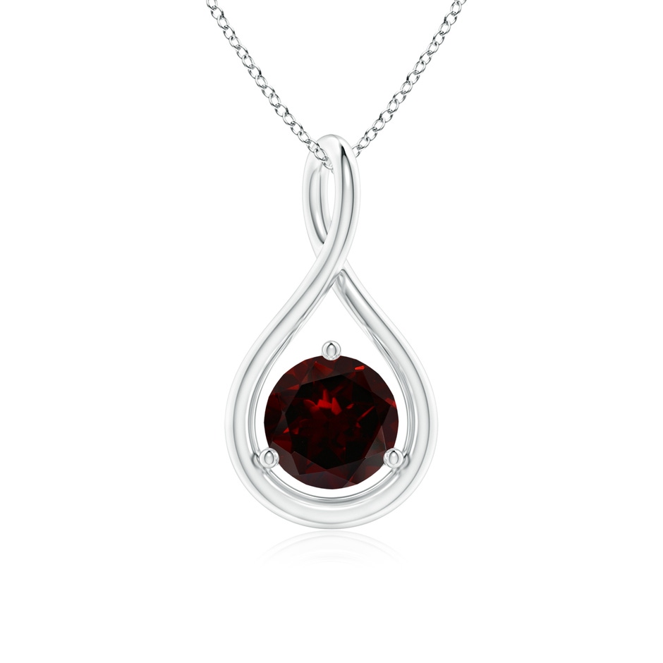 6mm A Solitaire Round Garnet Infinity Twist Pendant in White Gold 