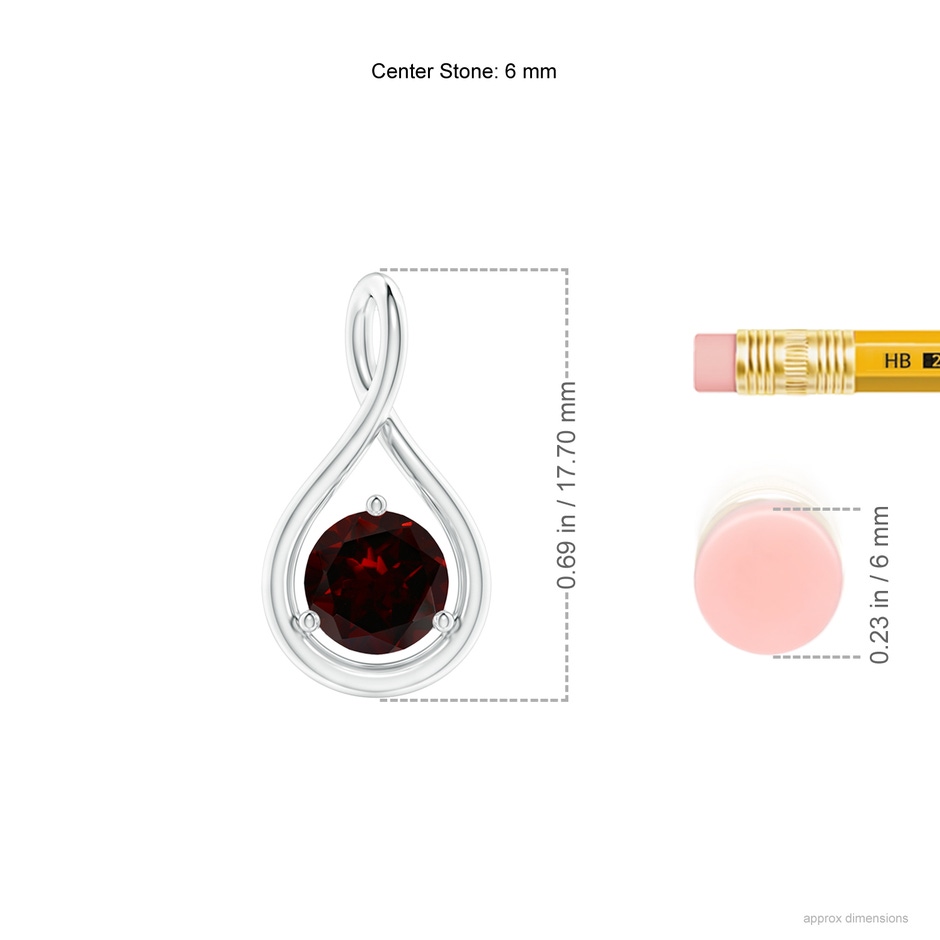 6mm A Solitaire Round Garnet Infinity Twist Pendant in White Gold ruler