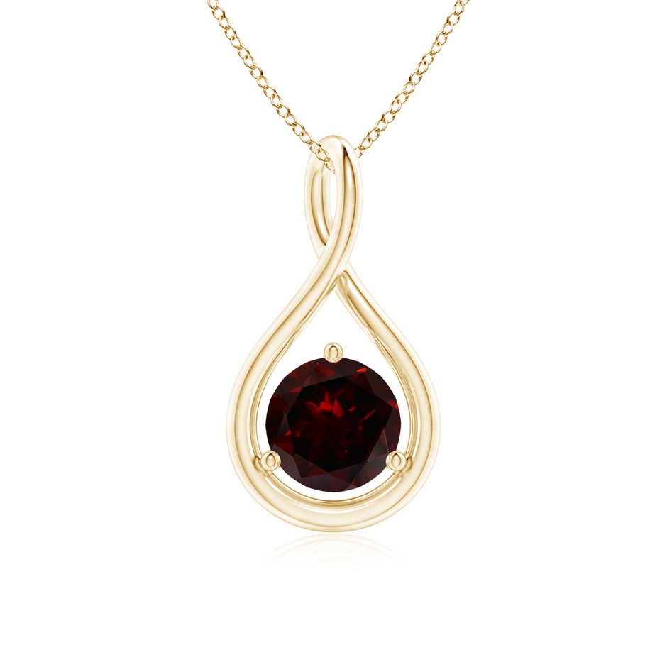 6mm A Solitaire Round Garnet Infinity Twist Pendant in Yellow Gold 