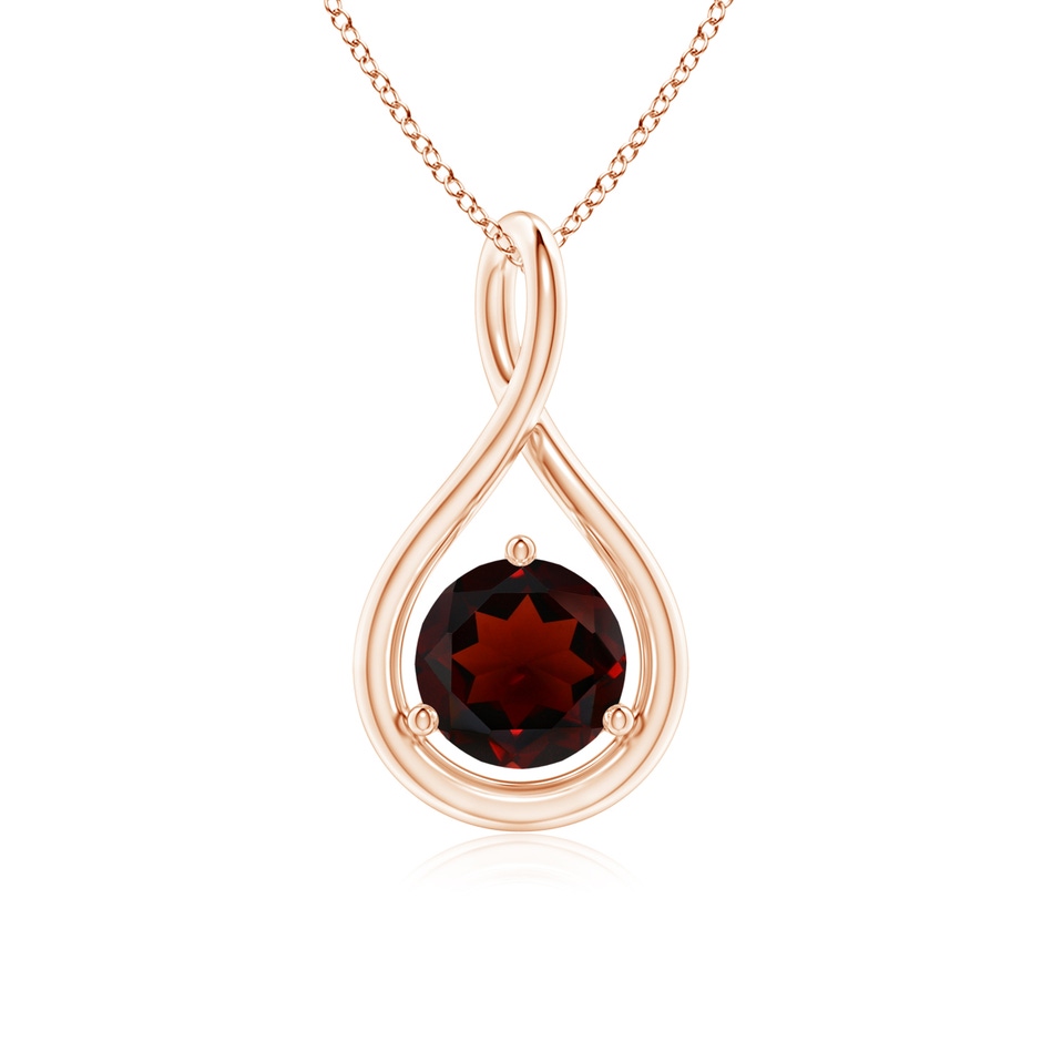 6mm AA Solitaire Round Garnet Infinity Twist Pendant in Rose Gold 