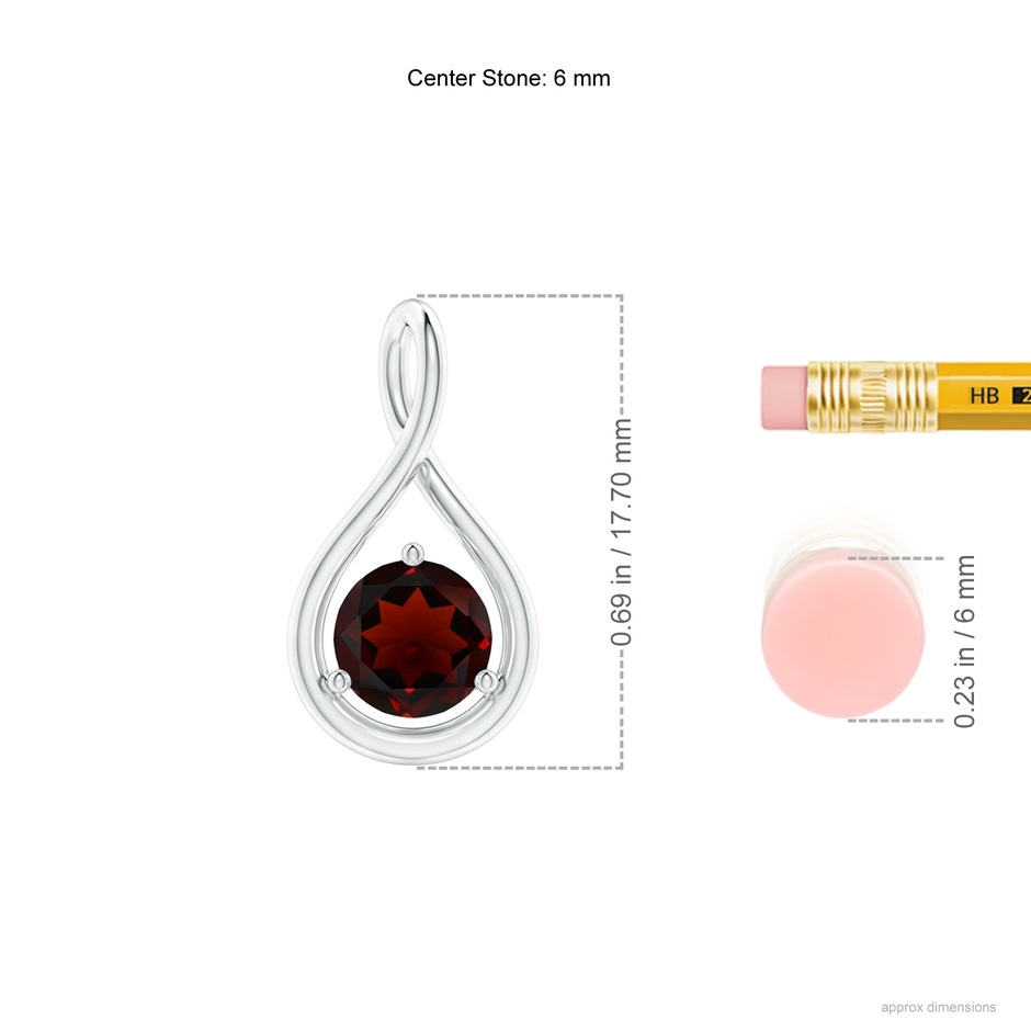 6mm AA Solitaire Round Garnet Infinity Twist Pendant in S999 Silver ruler