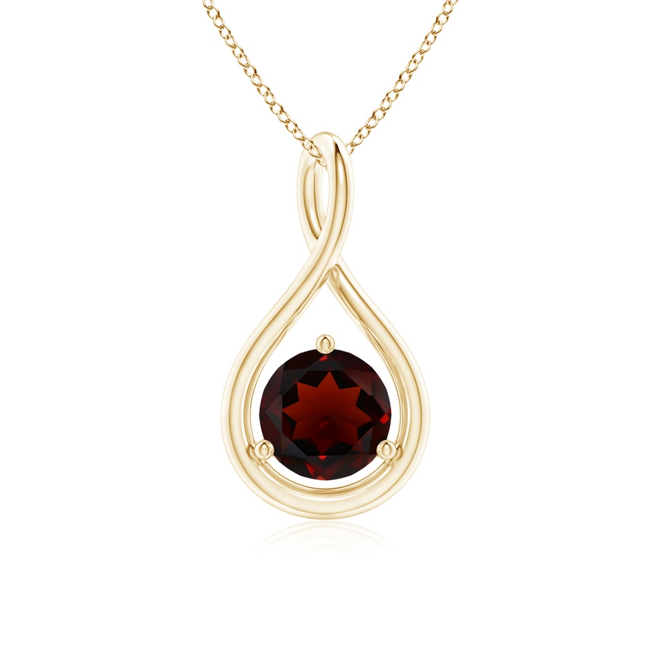 6mm AA Solitaire Round Garnet Infinity Twist Pendant in Yellow Gold 