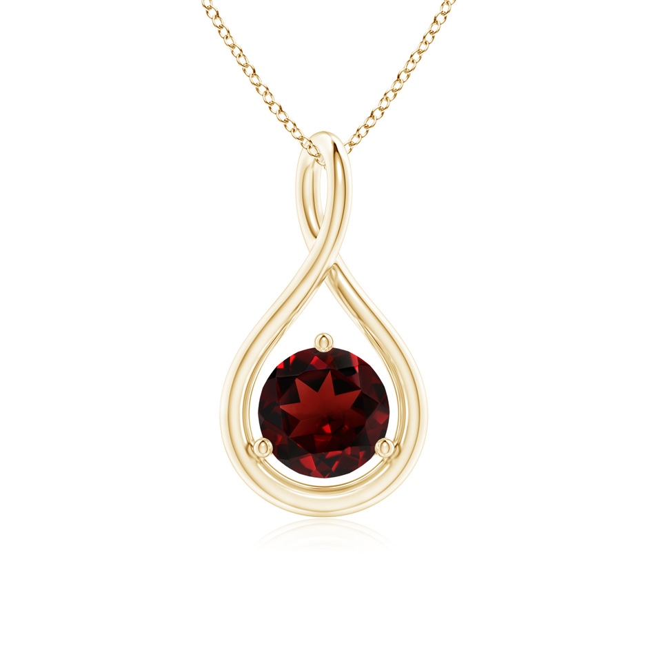 6mm AAA Solitaire Round Garnet Infinity Twist Pendant in Yellow Gold 