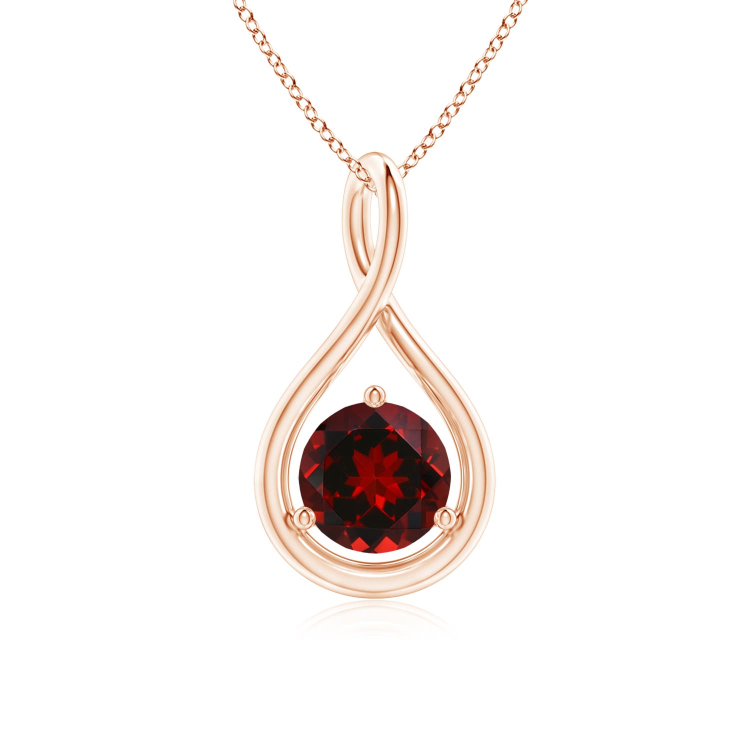 6mm AAAA Solitaire Round Garnet Infinity Twist Pendant in Rose Gold