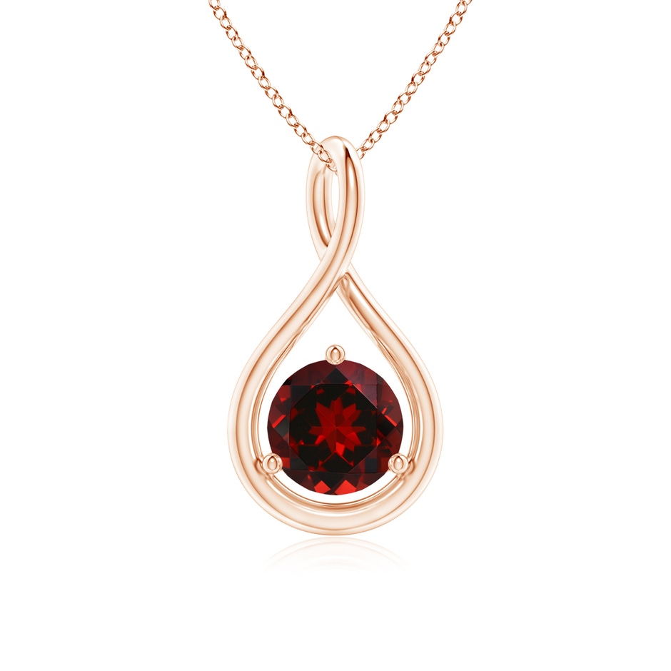 6mm AAAA Solitaire Round Garnet Infinity Twist Pendant in Rose Gold 