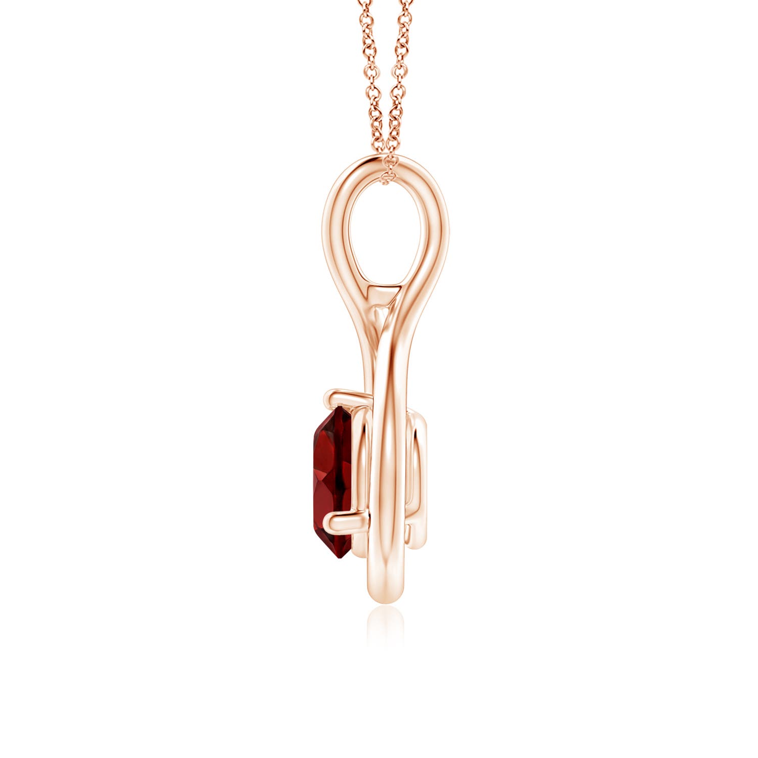 6mm AAAA Solitaire Round Garnet Infinity Twist Pendant in Rose Gold