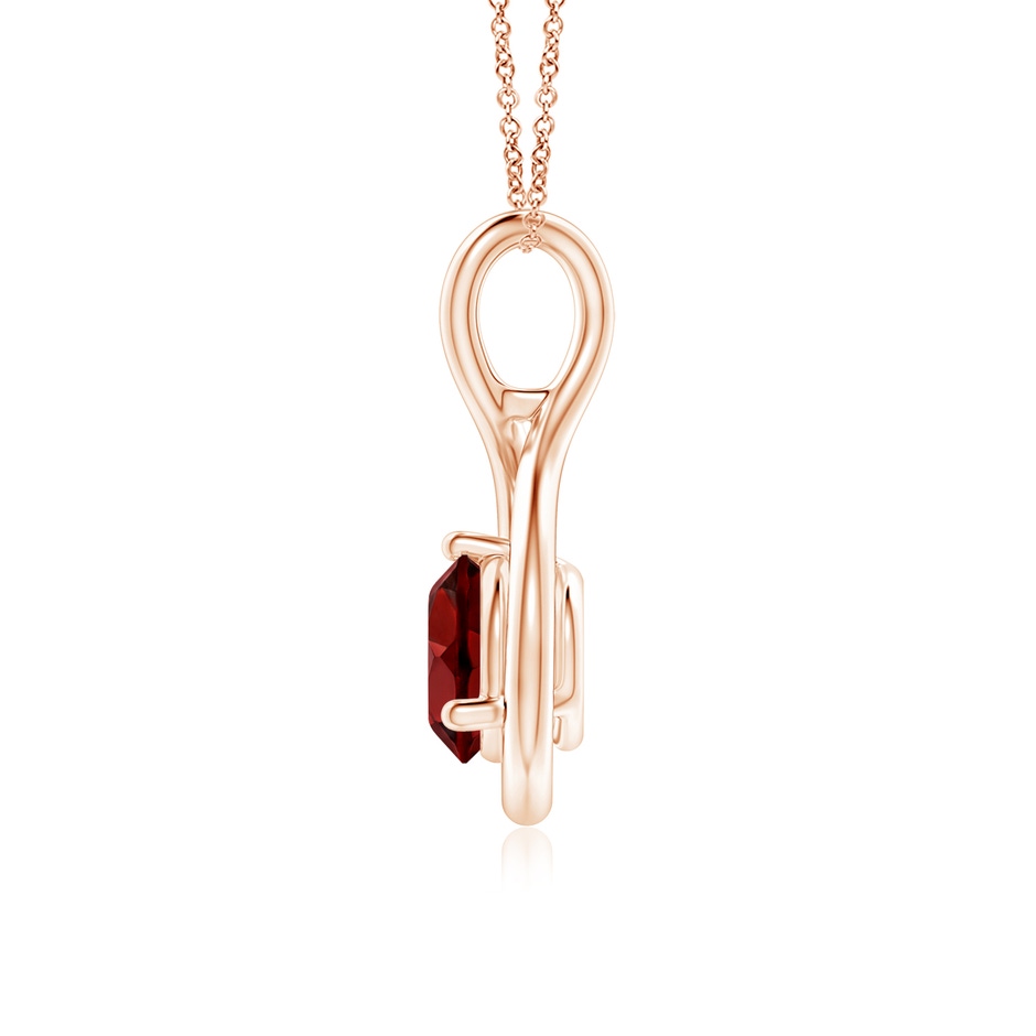 6mm AAAA Solitaire Round Garnet Infinity Twist Pendant in Rose Gold side 1