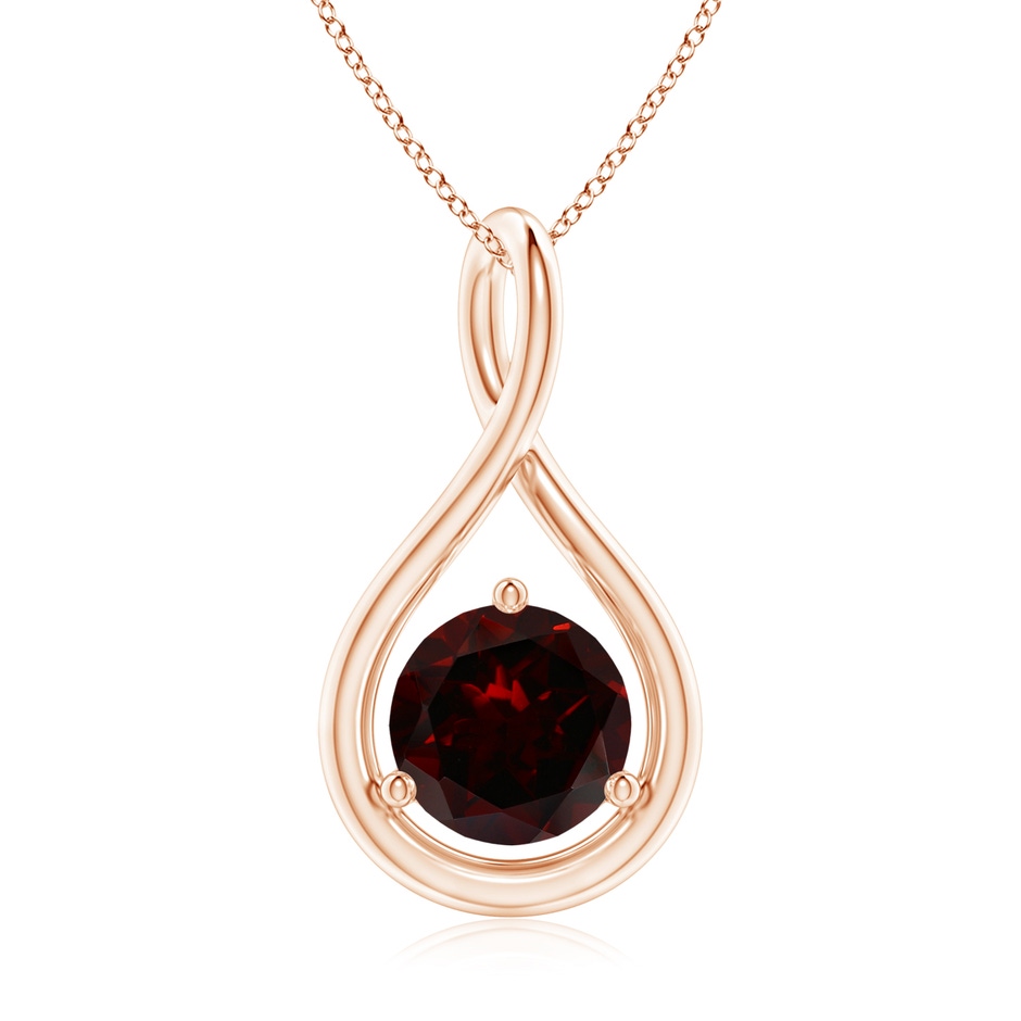 7mm A Solitaire Round Garnet Infinity Twist Pendant in Rose Gold 
