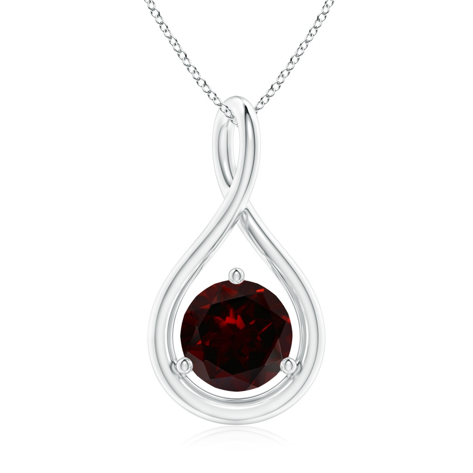 7mm A Solitaire Round Garnet Infinity Twist Pendant in White Gold 