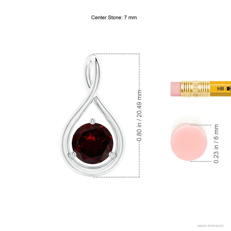 7mm A Solitaire Round Garnet Infinity Twist Pendant in White Gold ruler