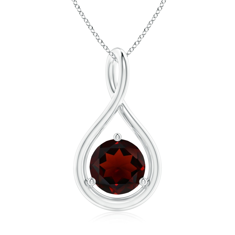 7mm AA Solitaire Round Garnet Infinity Twist Pendant in S999 Silver 
