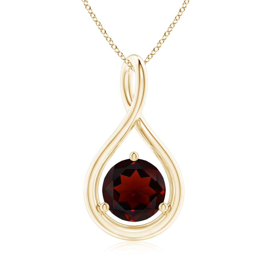 7mm AA Solitaire Round Garnet Infinity Twist Pendant in Yellow Gold 
