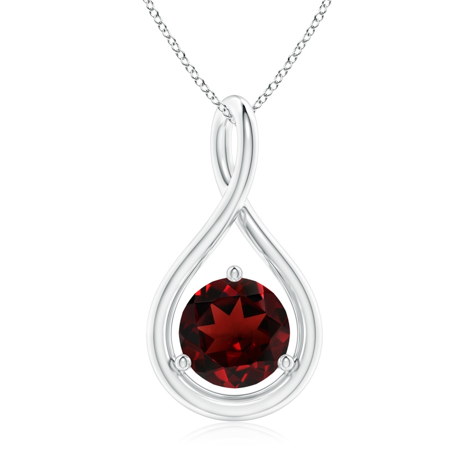 7mm AAA Solitaire Round Garnet Infinity Twist Pendant in S999 Silver 