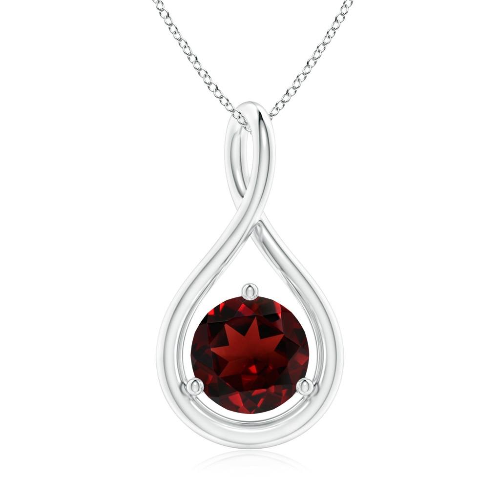 7mm AAA Solitaire Round Garnet Infinity Twist Pendant in White Gold