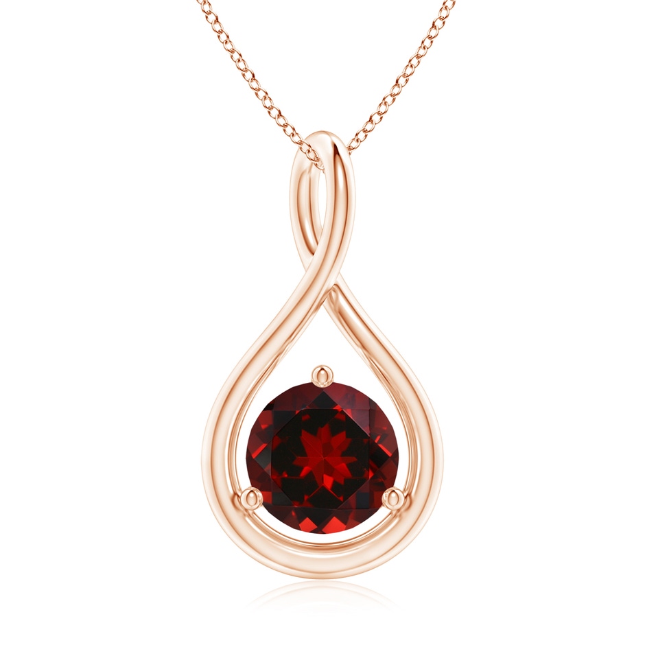 7mm AAAA Solitaire Round Garnet Infinity Twist Pendant in Rose Gold 