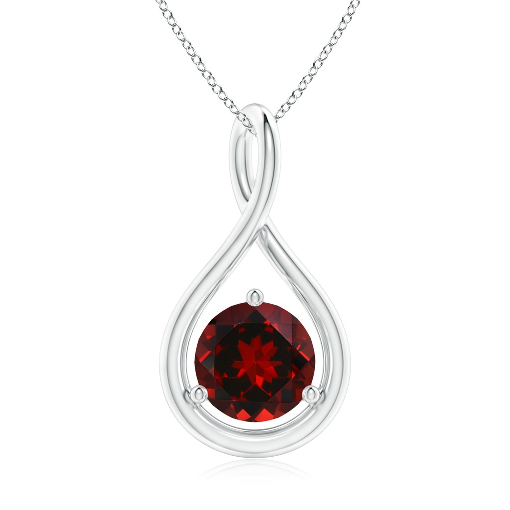 7mm AAAA Solitaire Round Garnet Infinity Twist Pendant in White Gold 