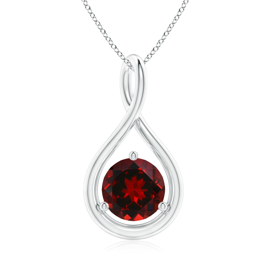 7mm AAAA Solitaire Round Garnet Infinity Twist Pendant in White Gold