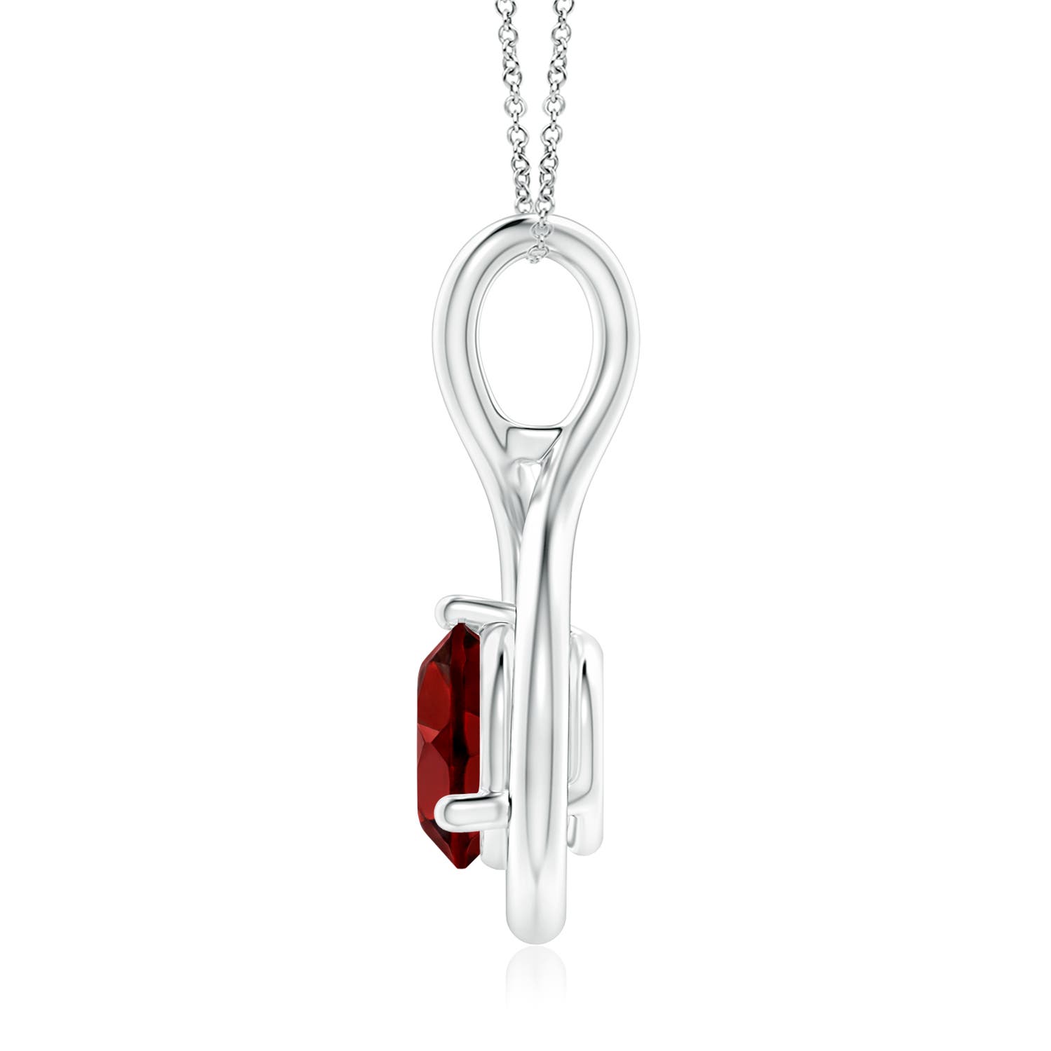 7mm AAAA Solitaire Round Garnet Infinity Twist Pendant in White Gold - side 1