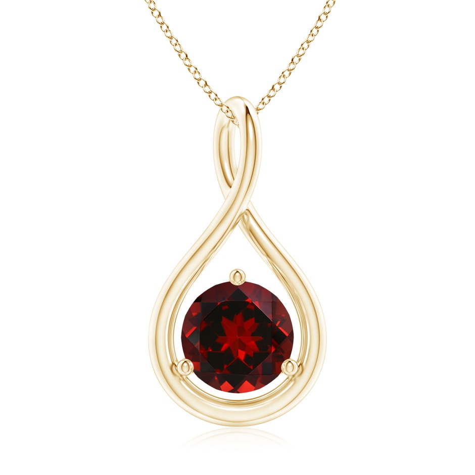7mm AAAA Solitaire Round Garnet Infinity Twist Pendant in Yellow Gold 