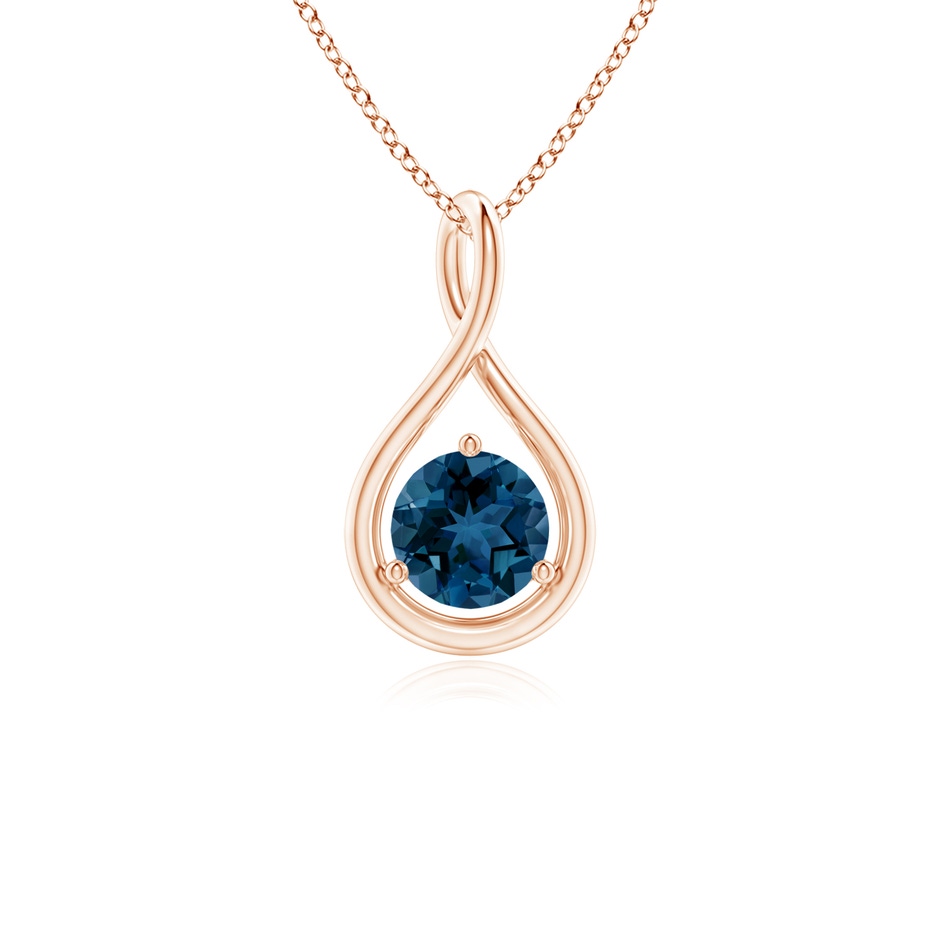 5mm AAA Solitaire Round London Blue Topaz Infinity Twist Pendant in Rose Gold 