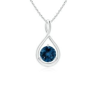 5mm AAA Solitaire Round London Blue Topaz Infinity Twist Pendant in White Gold